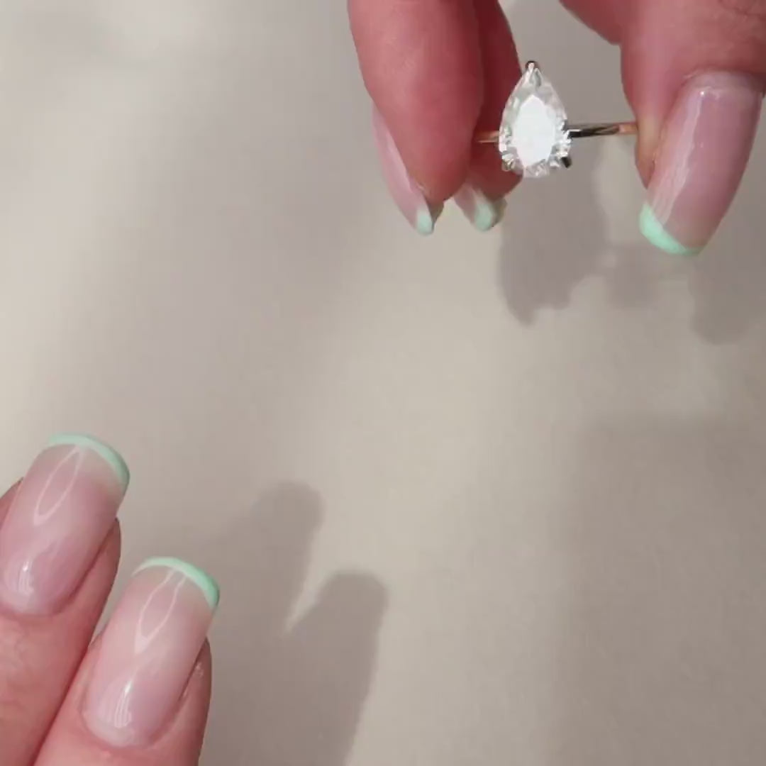 2.5 CT Pear Cut Solitaire & Hidden Halo Moissanite Engagement Ring